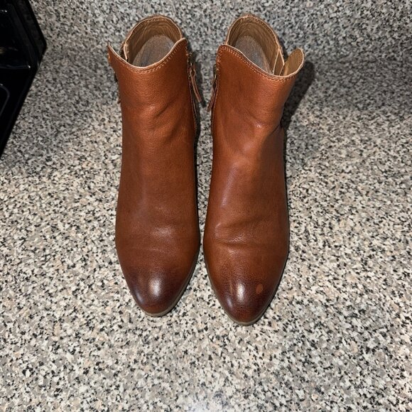 Frye Judith Double Zip Heel Block Ankle Booties US 7 M Women's Brown Leather - Picture 4 of 9